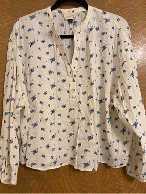 Universal Thread Cream Blouse with Blue Floral Print